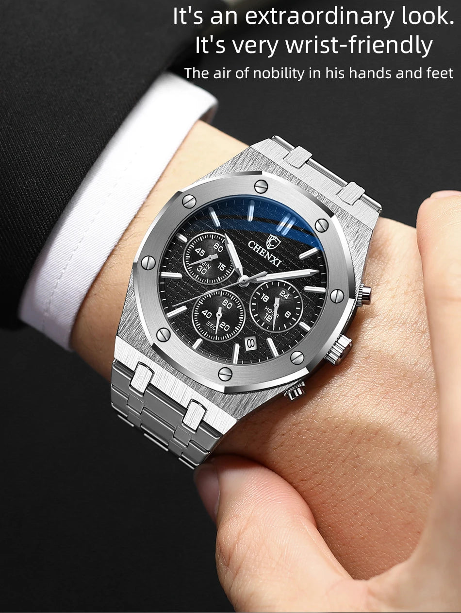 CHENXI Luxury Business Stainless Steel Men's Watches Quartz Movement Waterproof Round Dial Multifunctional Watch for Men
