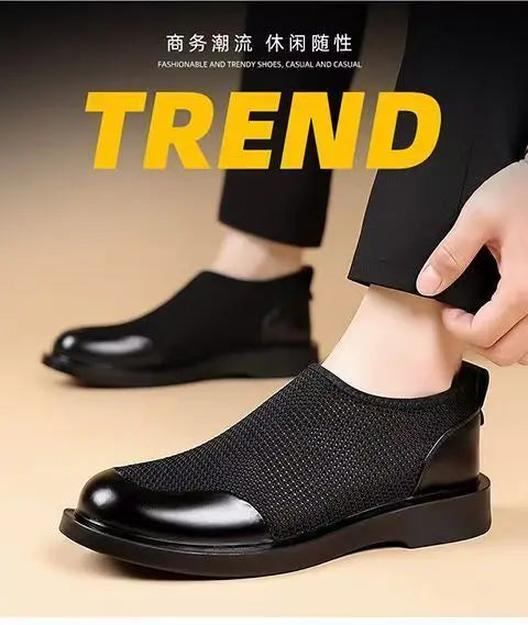 New Men's Summer Fashionable Large Casual Leather Shoes Breathable Mesh UK Versatile Business Simple Design