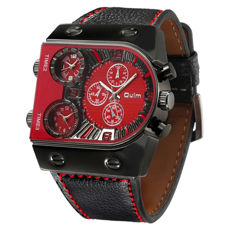 Oulm Top Men's Watches Mens Quartz Casual Leather Strap Wristwatch Sports Man Multi-Time Zone Military Male Watch Clock Relogios