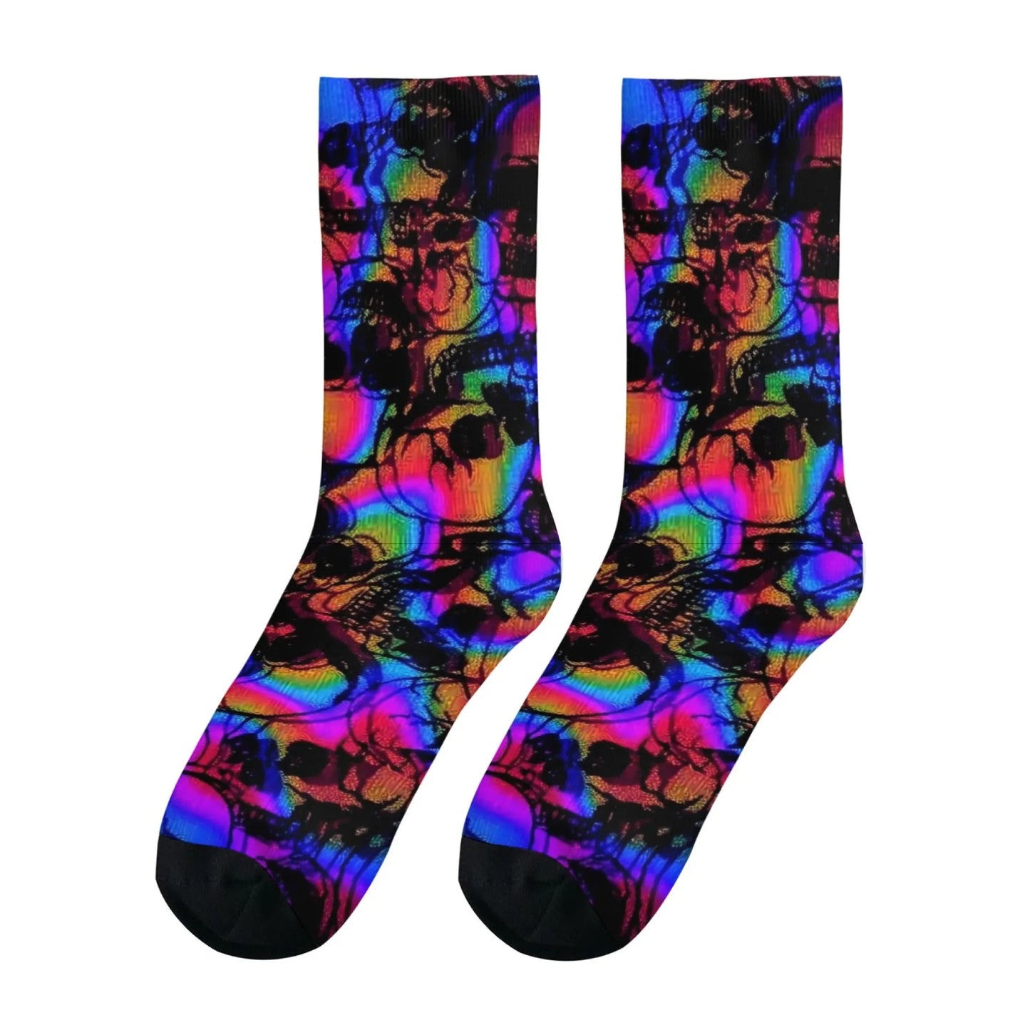 Harajuku retro psychedelic colorful dark skull print men's socks novel street trend cyberpunk style casual socks party gift