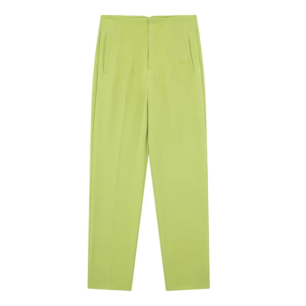 Duoperi Women High Waist Solid Trousers Chic Office Workwear Long Pants