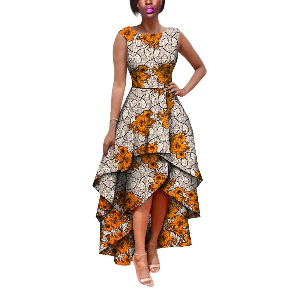 Hot African Women's AFRIPRIDE Private Sleeveless Pleated Party Dress Cotton Women's Dresses A722582