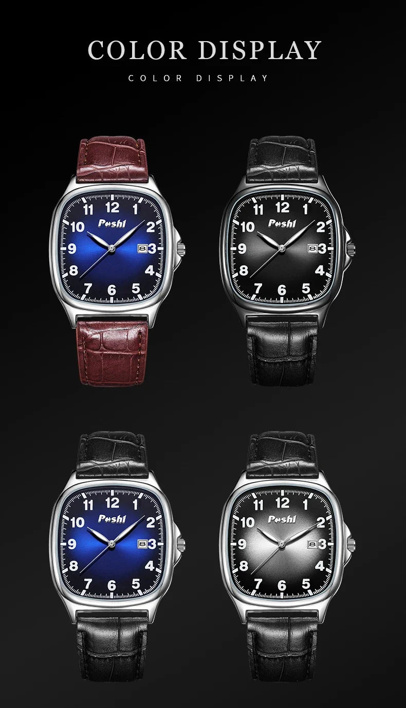 POSHI Men's Quartz Watches Leather Strap Casual Men Wristwatch Waterproof Date Luminous Luxury Business Watch for Man Male Gifts