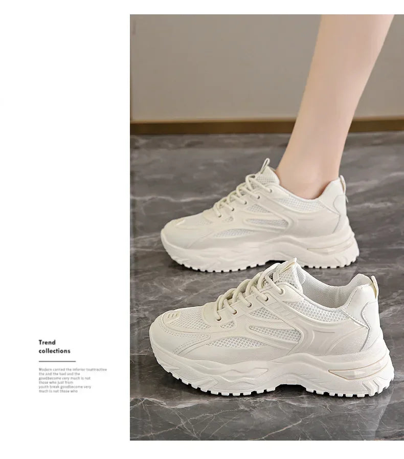 Sneakers Women  New Leather Chunky Sneakers Women's Sports Shoes Thick Tennis Vulcanized Shoes Basket Platform Shoes