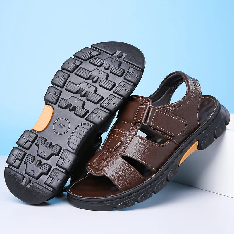 Men's Sandals Adjustable Solid Color Shoes Summer Casual Comfort with Durable Rubber Sole, Breathable PU for Outdoor Walking