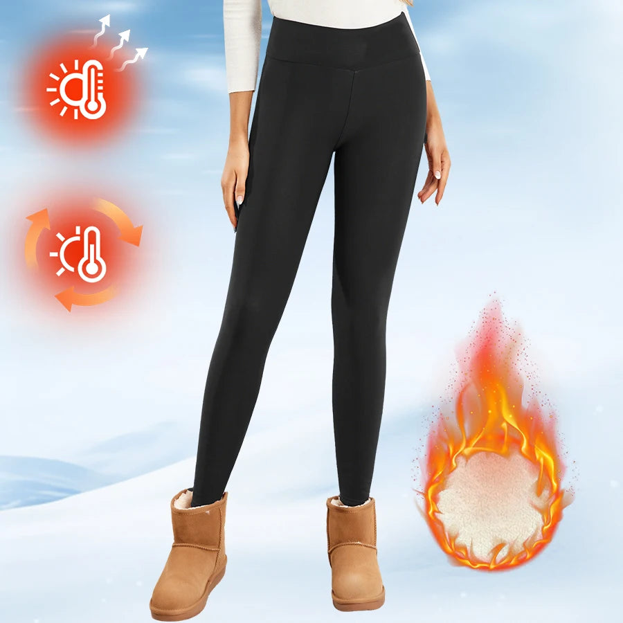 Fleece women's high-waisted thermal leggings in black
