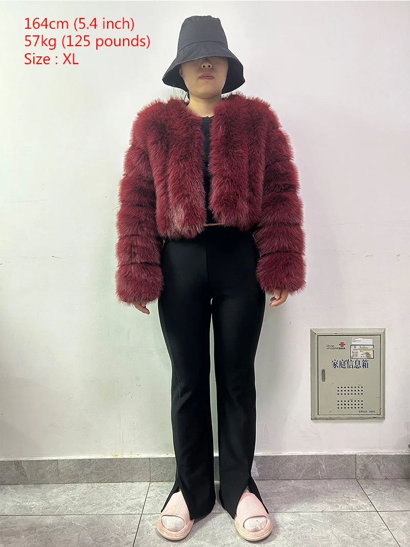 Faux Fox Fur Coat V-Neck Winter Woman Long Sleeve Warm Winter Coat Women Fashion Luxury New Fur Jacket Teddy Chic Outwear 2024