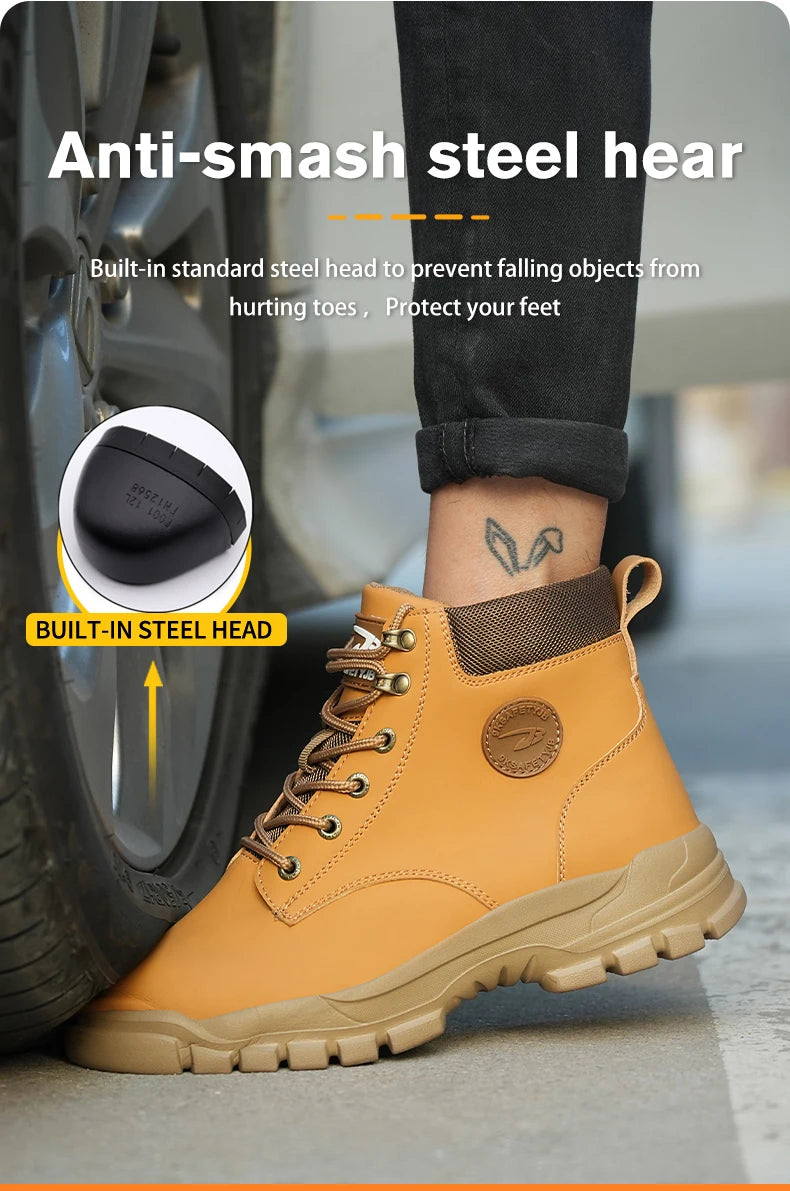 Men Protective Boots Steel Toe Shoes Anti-Smash Anti-Puncture Work Boots Safety Shoes Indestructible Winter Boots Waterproof