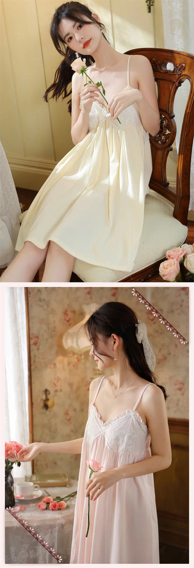 Summer New Sweet Palace Embroidered Lace Knitted Cotton Small Sexy Sling Lace Nightdress Princess Pajamas
