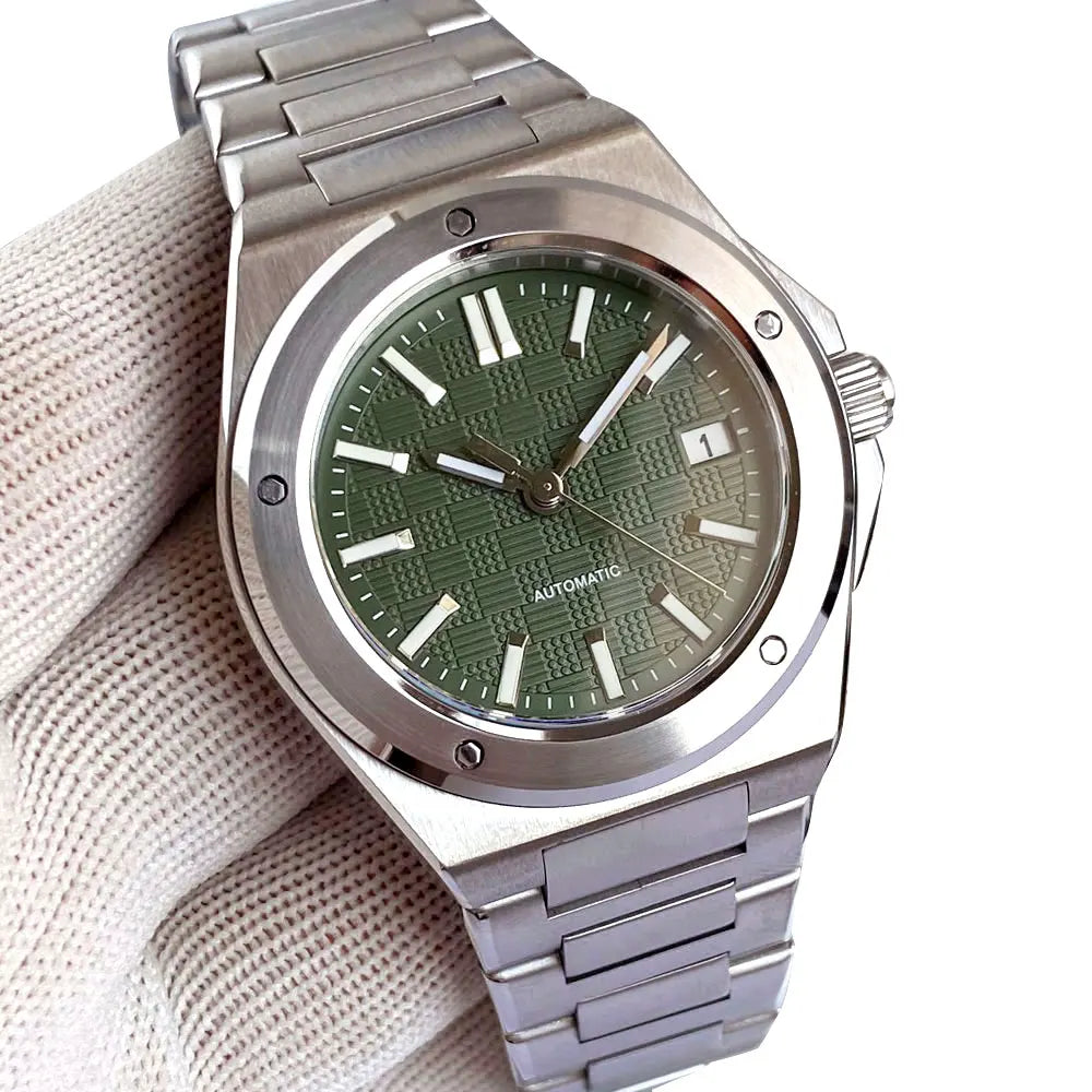 Tandorio NH35 Men Automatic Mechanical Watch Sapphire Crystal Glass 100m Waterproof Green Lume Black Square Block Dial Men Watch