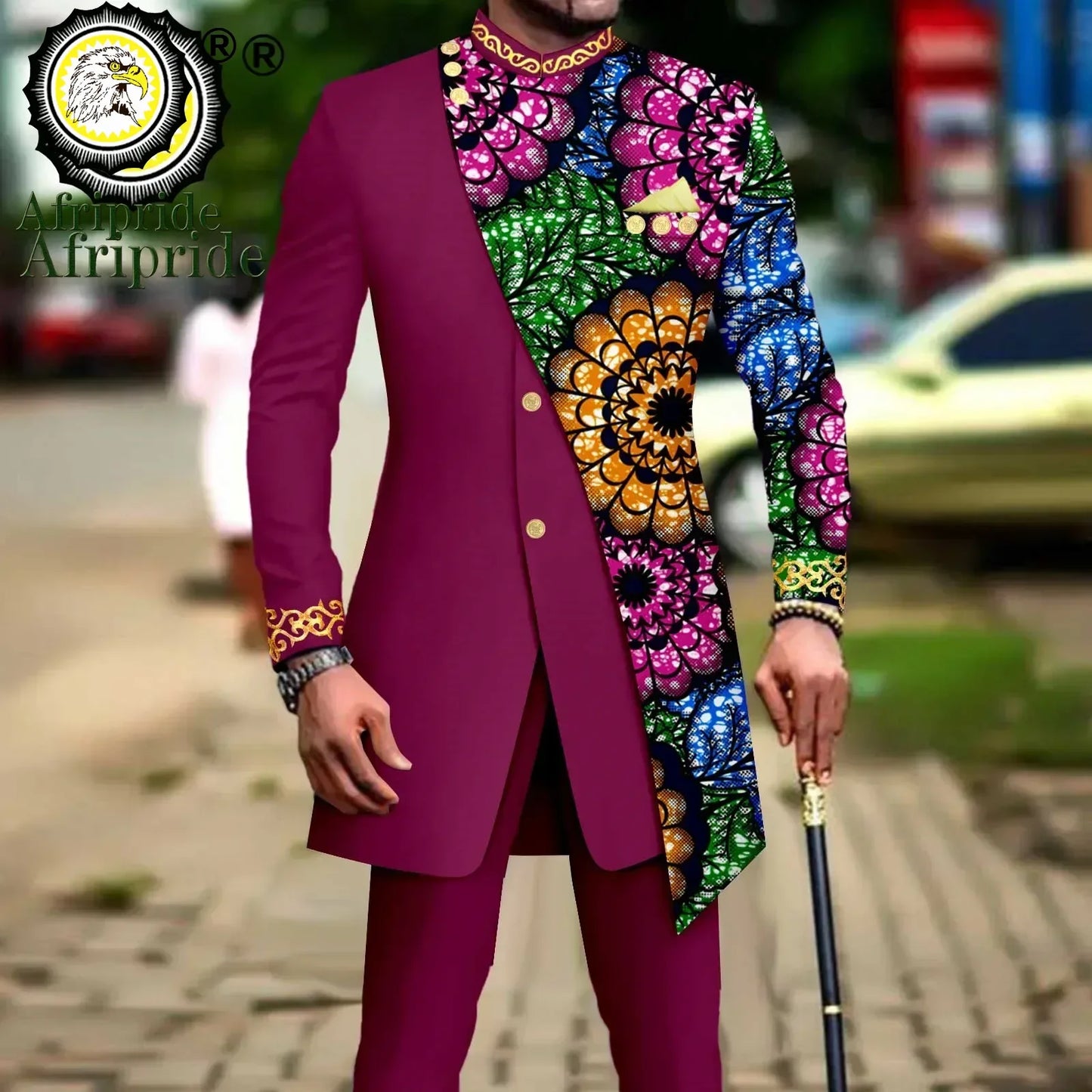 African Suits for Men Embroidery Print Blazer and Pants Set Business Dress Suit with Kerchief Party Wedding Evening A2316023