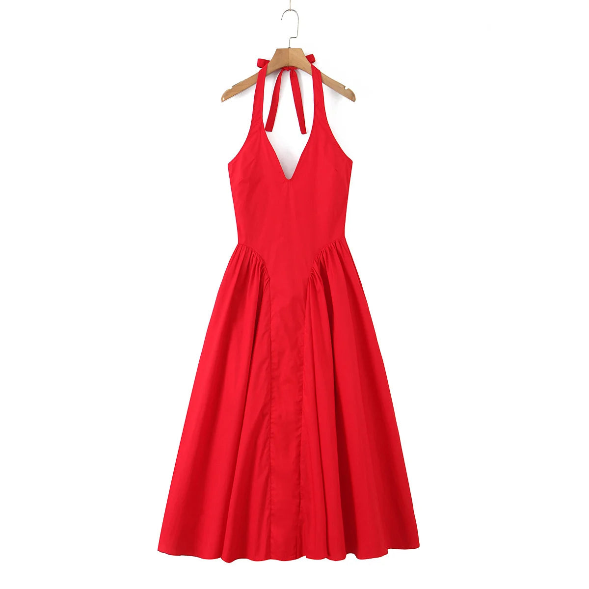YENKYE Sexy Backless Green Elegant Halter Dress For Women Low Waist A-line Midi Summer Evening Party Dresses Cotton Robe