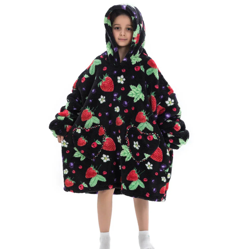 Girls Winter Clothes Flannel Thick Hoodies Super Warm Children's Sweaters Kids Hooded Loose Clothing Homewear Wearable Blankets