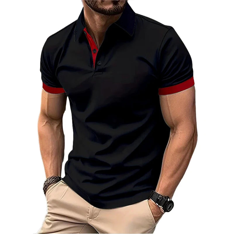 Summer Short Sleeve Polo Shirt Mens Large Stritching T Shirts Lapel Business Breathable Tee Shirt Lightweight Sweatwear