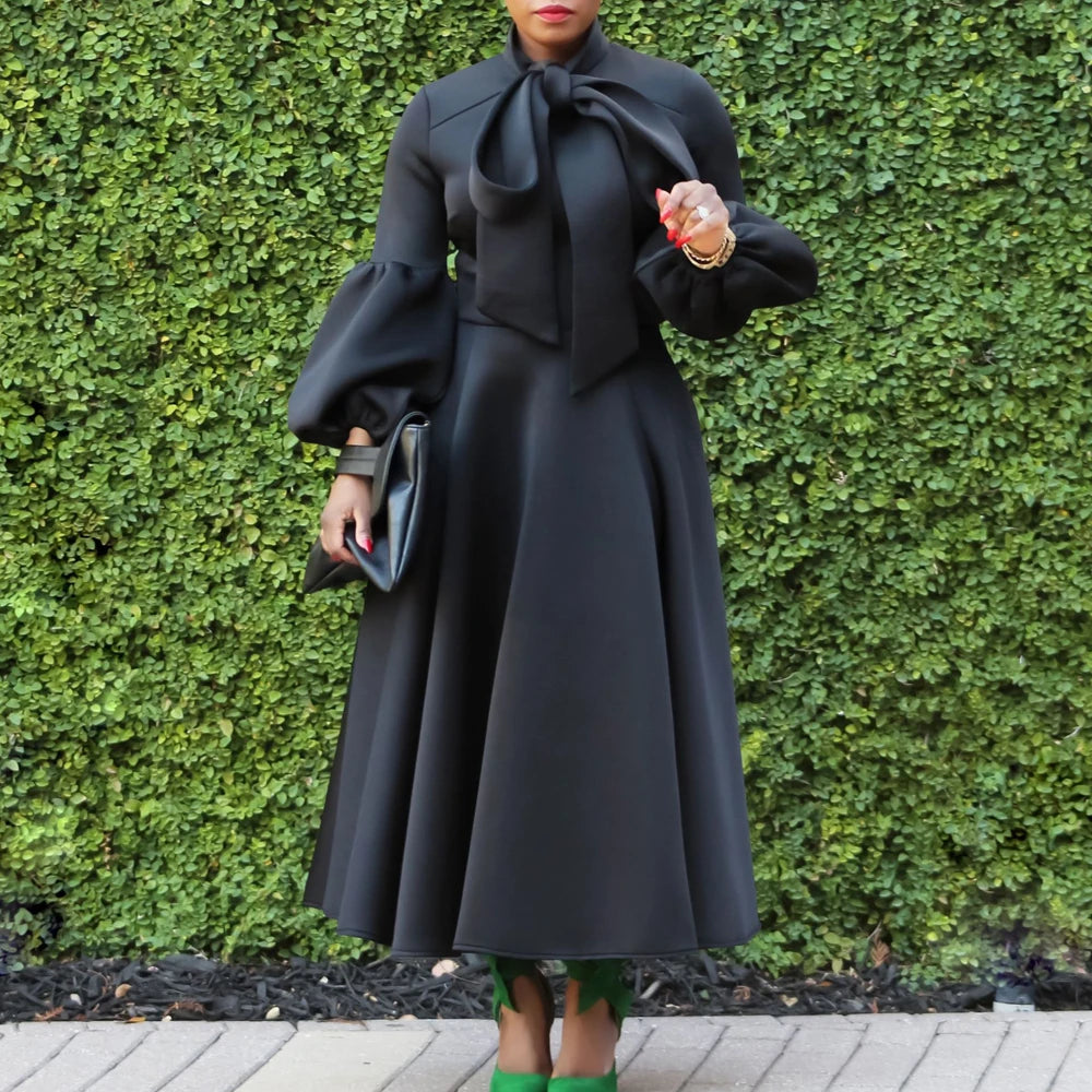 Church Dresses for Black Women African Vintage Fashion Bow Neck Formal Party Dress Ladies Elegant Swing Evening Dress Nice