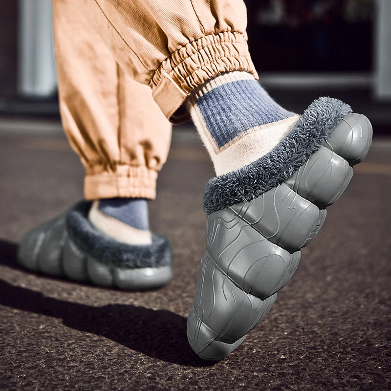STRONGSHEN Men Women Warm Slippers EVA Slip on Shoes Walking Shoes Winter Fur Half Slipper Soft Household Sandals Zapatos Hombre