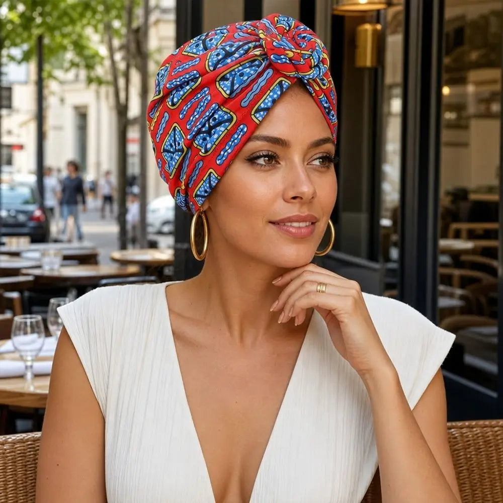 Fashion African Print Hijab Caps Pleated Wrap Twist Knot Turban Hat Elastic Knotted Style Floral Head Wrap All Match Decor