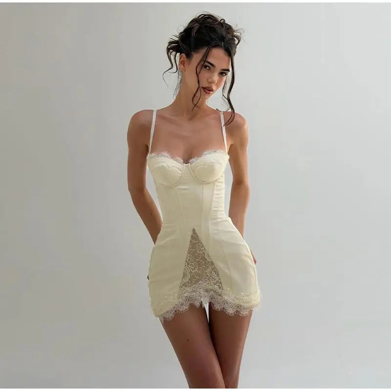 Sexy Lace Strap Casual Dress For Women V Neck Sleeveless Slim A Line Mini Summer Dresses Lady New High Street Party Robe 2026