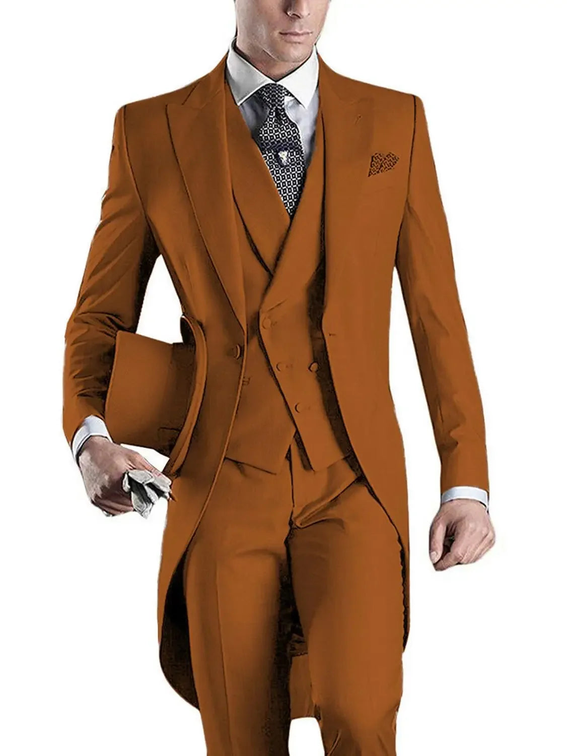 Royal Blue Long Tail Coat 3 Piece Gentleman Man Suits Male Fashion Groom Tuxedo for Wedding Prom Jacket Waistcoat with Pants