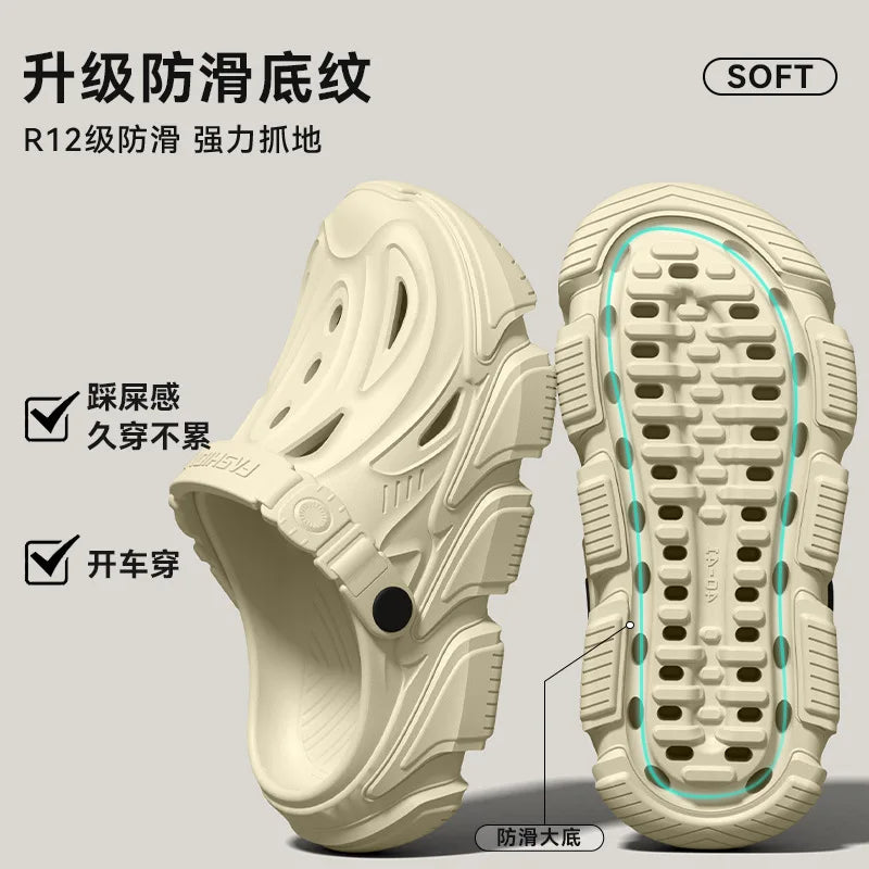 Thick soled perforated shoes for men, 2026 new model for home use, anti slip, wear-resistant, breathable and not tiring