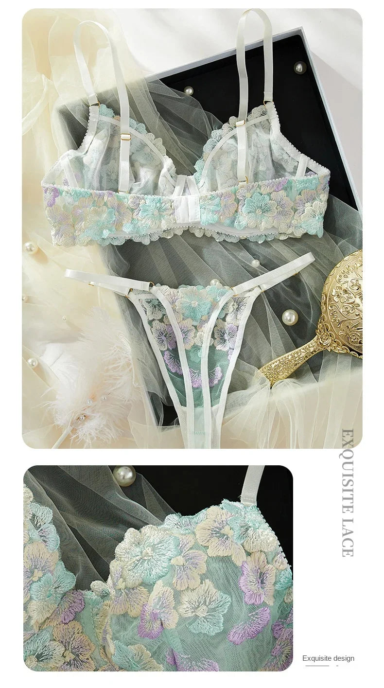 Lingerie Sexy Delicate Underwear Bra and Panties Lace Embroidery Set Fairy women Beautiful Brief Sets