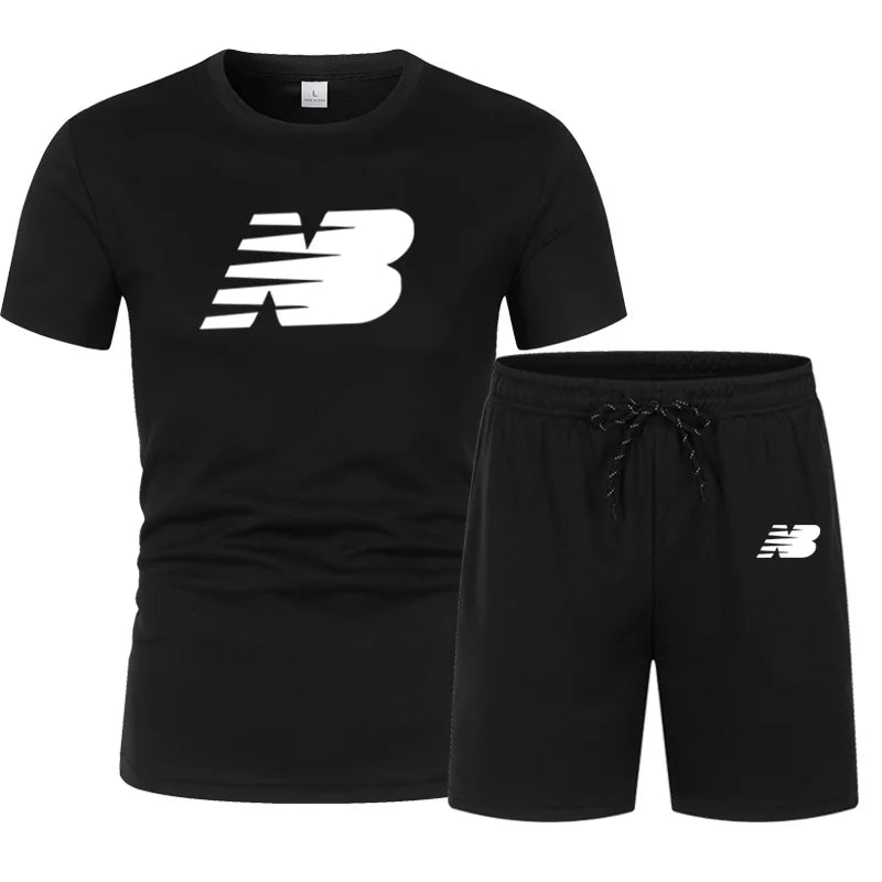 Summer fashion men's short sleeved T-shirt set jogging clothing summer men's sportswear morning run fitness 2-piece set