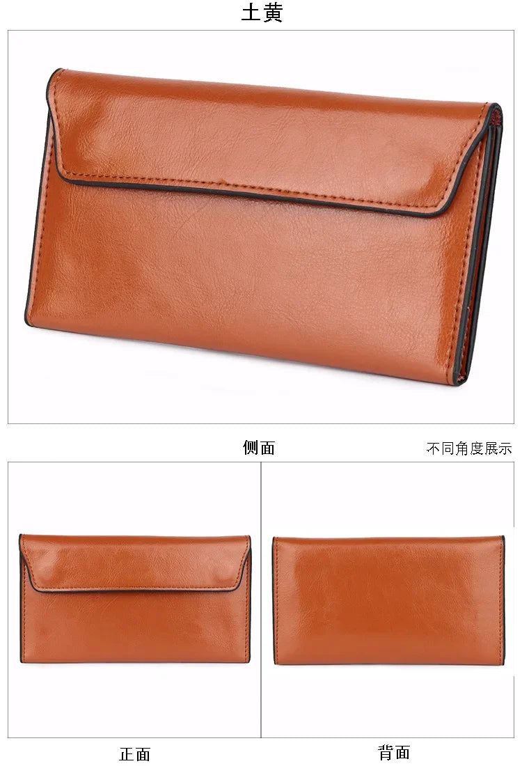 Luxurious Genuine Leather Women's Long Wallet Wallet Clutch 2-in-1 Credit Card Holder Wallet