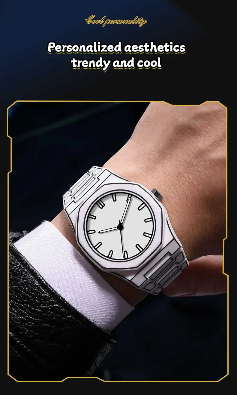 2025 New Creative Men Silicone Watch VA VA VOOM Brand Quartz Movement Creative Lines Leisure Outdoor Sports Black Wrist Watches