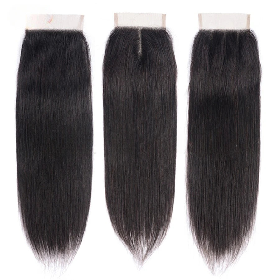 20 Inch Straight Body Wave Deep Curly 4x4 Transparent Lace Closure Pre-Plucked Raw Indian Hair Natural Color 150% Density