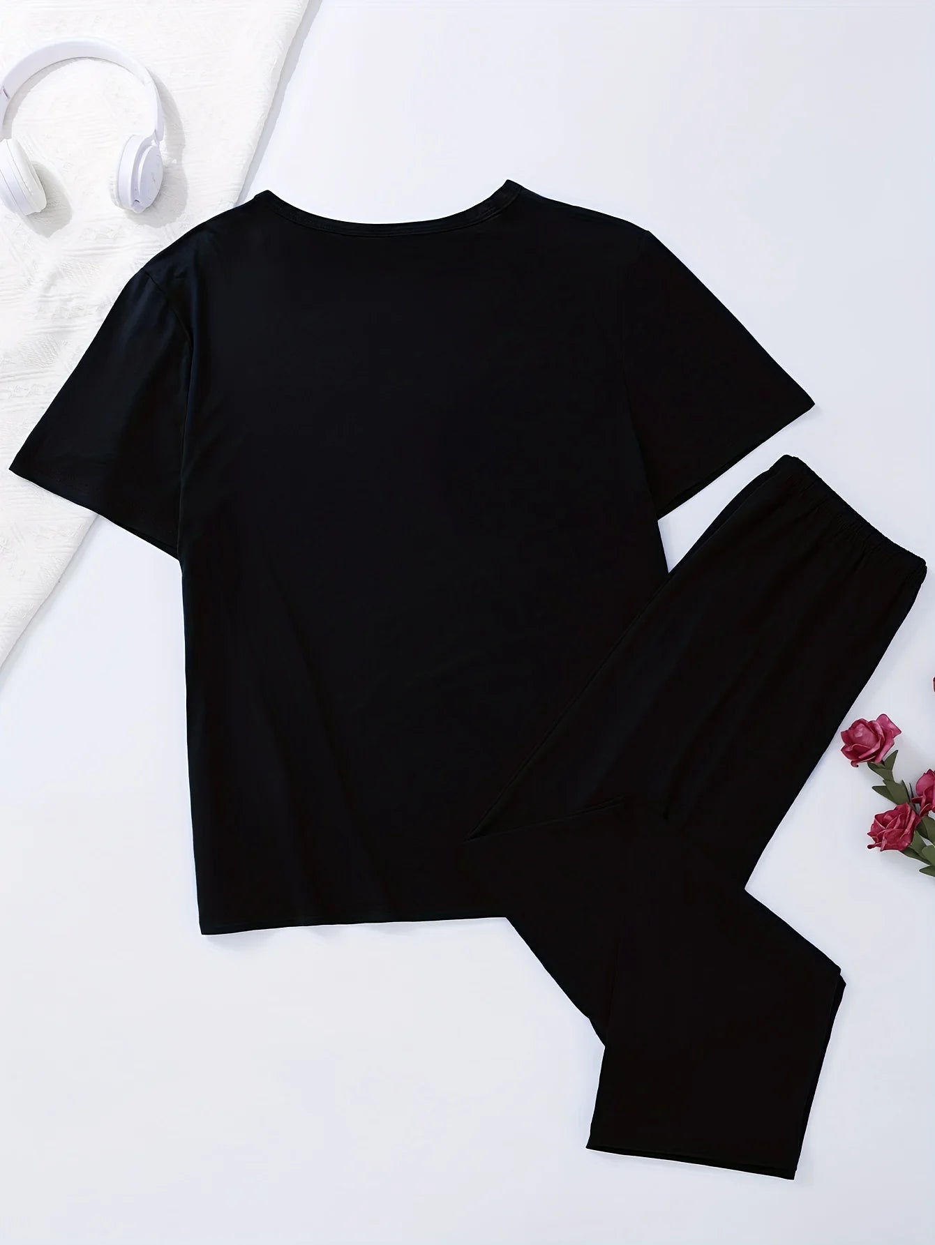 2-piece men's spring and autumn summer sleepwear short sleeved pants fashionable and trendy letter pattern home suit set