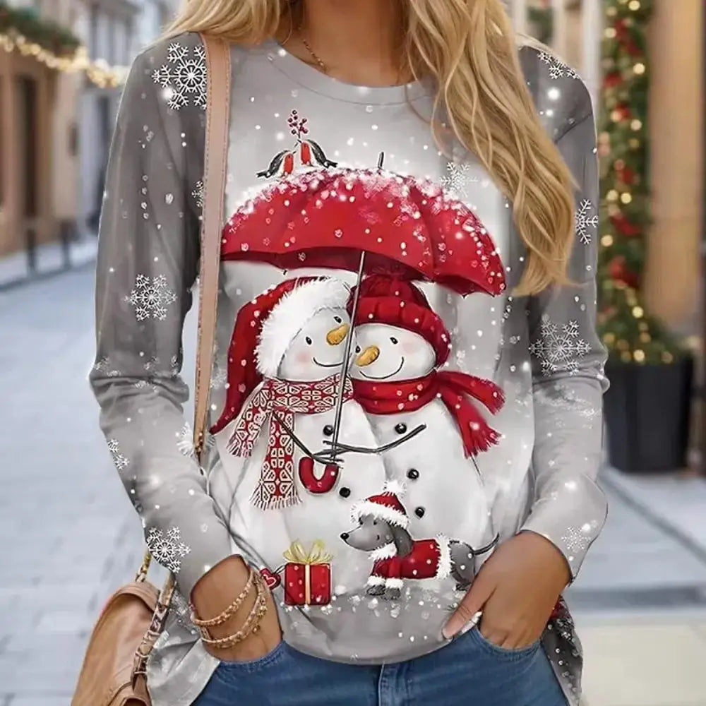 Women Sweatshirt Designer Round Neck Long Sleeve Fashion Casual Santa Claus Red New Year Graphic Print Tops Y2K Streetwear BAZAARHUBO