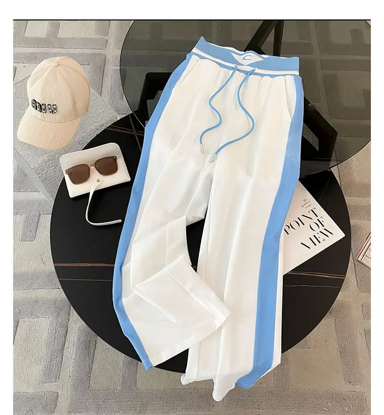 2024 Spring/Summer New Fashionable Gradient Short Sleeve+High Waist Wide Leg Pants Casual Two Piece Set