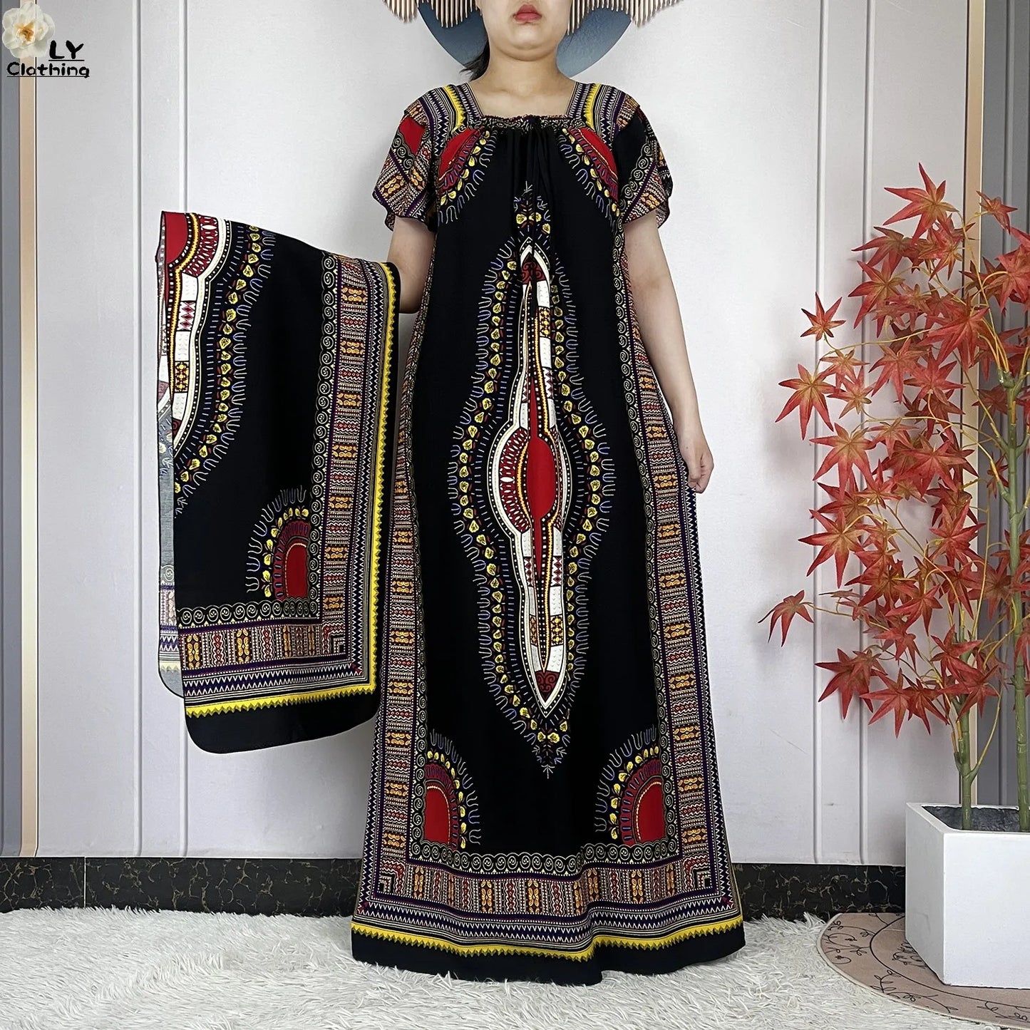New Style African Abaya Summer Fashion Short Sleeve For Women Dress Cotton Boat Neck Loose Caftan Dubai Islam Femme Elegant Robe