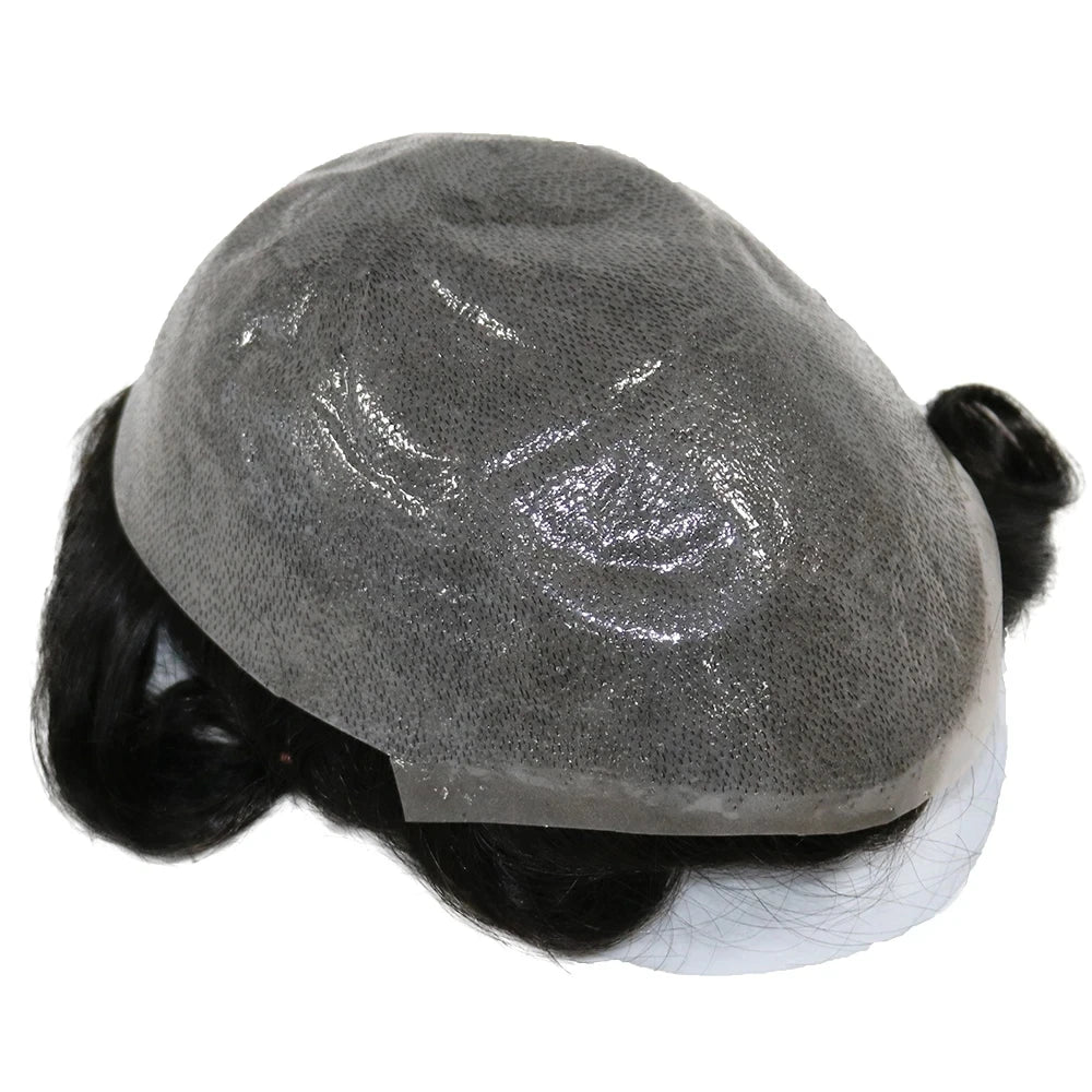 80%Density Natural Hairline 0.02mm Ultra Thin Skin Invisible Mens Toupee Brown Blonde Grey Human Hair Capillary Prosthesi System