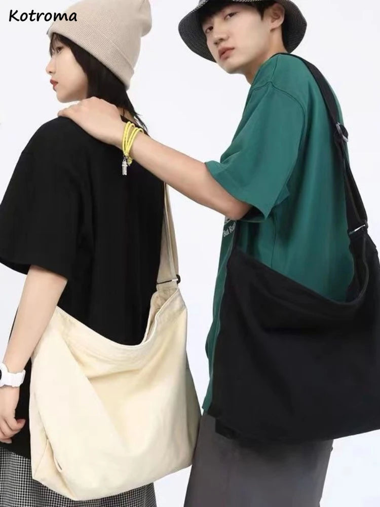 Simple Shoulder Bags Men Solid Cleanfit Unisex Bolsos Vintage Thicken Autumn Japanese Harajuku Canvas Large Capacity Handbags