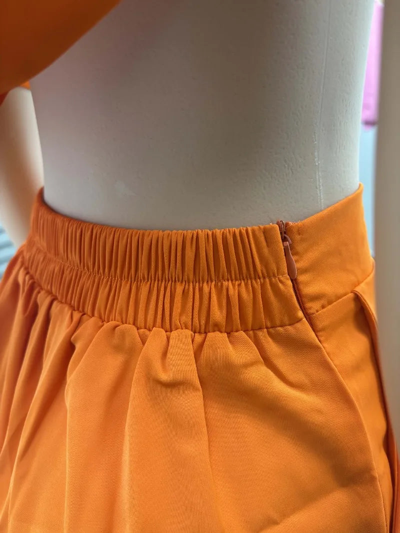 Women's African Style 2 Piece Set Sexy Summer Orange Deep V Neck Blazer & High Waist Shorts Elegant Party Club Outfits