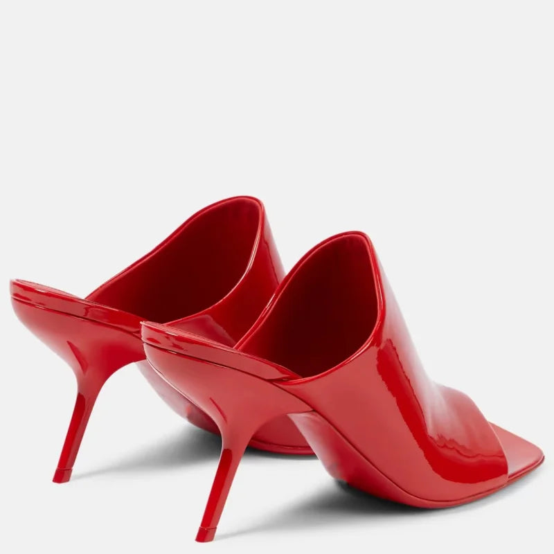 2026 New Style Women's High Heels Shoes Patent leather Pointed Toe Solid Color Night Club Party Shoes Femme Summer Half Slippers