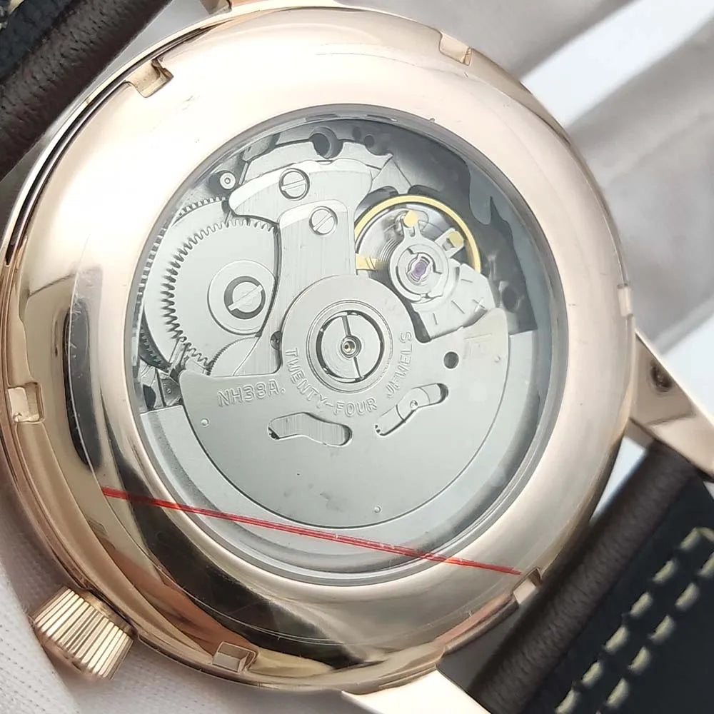 Men's Fashion Mechanical Watch NH38 Skeleton Dial Design Vintage Round Case Transparent Cover Men's Watch