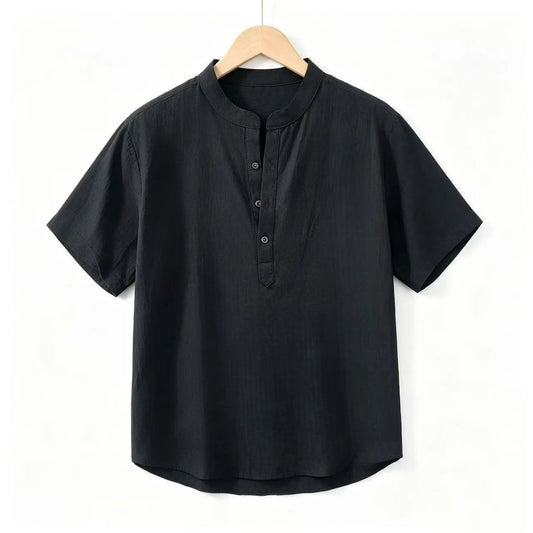 New Cotton Linen Shirts for Men Casual Shirts Lightweight Short Sleeve Henley Beach Shirts Hawaiian T Shirts for Men