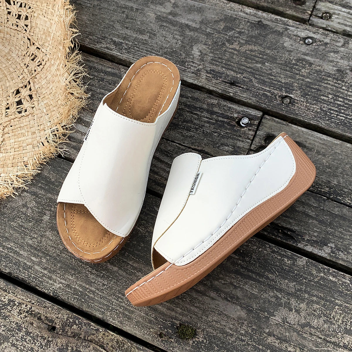 Minimalist Summer Women Sandals Fashion Thick Sole Wedge Heel Platform Slides Slip on Sandals Woman Slippers Female Footwear