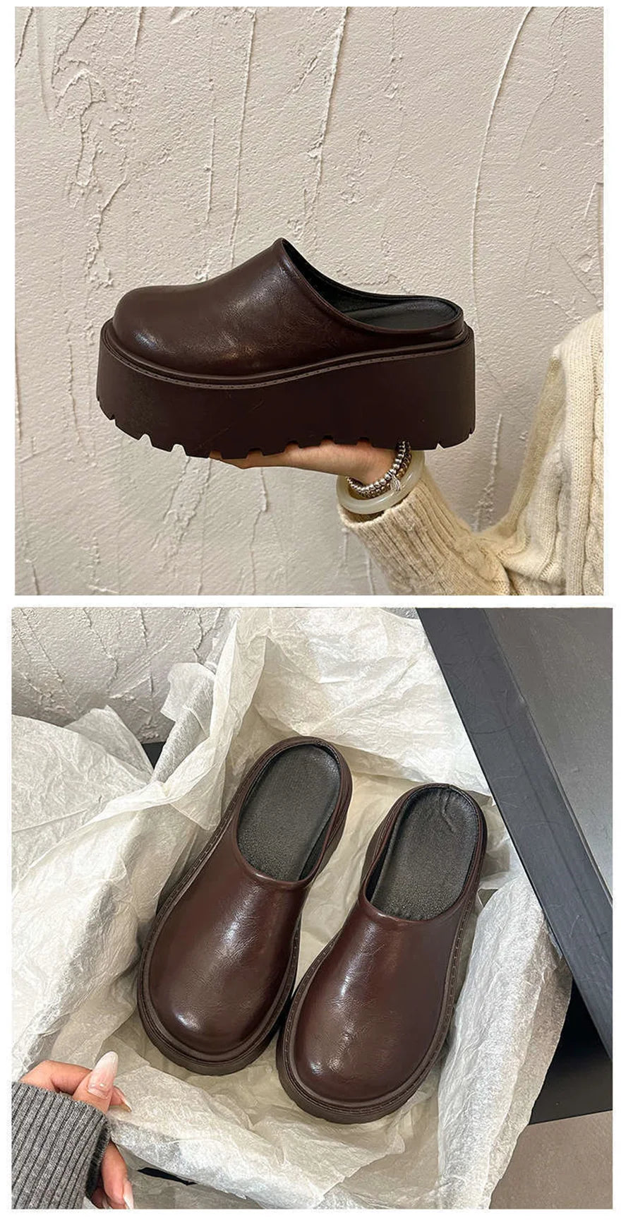 Sandals Summer 2026 New Women Slippers Baotou Platform Trend High Heels Ladies Shoes Pumps Black Soft Leather Thick Slides Mujer