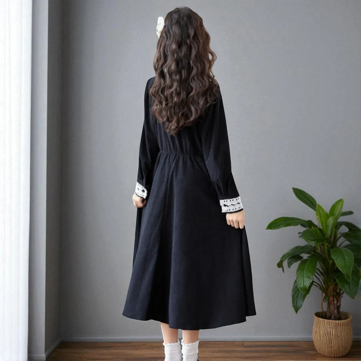 Back to School Uniform Kids Black Dresses for Girls Clothes Long Sleeve Casual Dresses Outfits Teenagers Children Baby Costumes