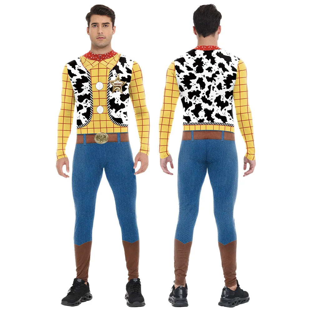 Woody Cosplay Costume Men Boys Jumpsuit Halloween Family Matching Outfits Carnival Party Cowboy Jessie Women Fancy Dress