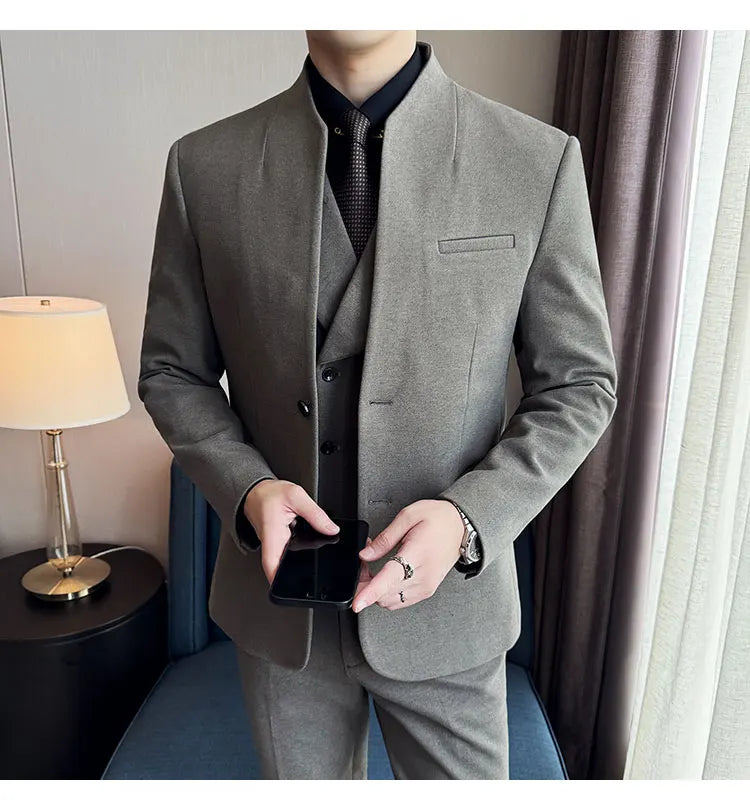 Korean Style Men's Suit Set Slim Fit Business Suit Wool Blazer Two-piece set Elegant Social Formal Men's Clothing 5XL-M