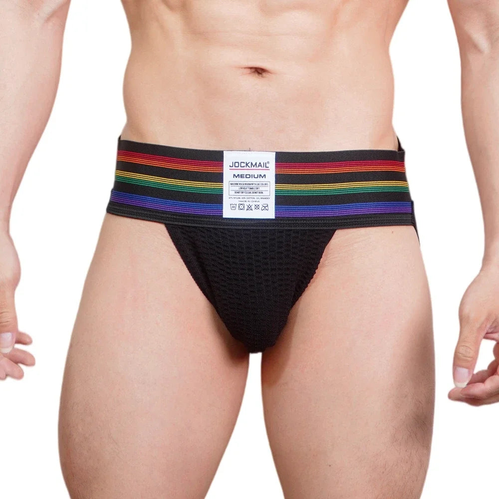 JOCKMAIL Men Athletic Supporters Jockstrap Thongs Mens Underwear  Underpants Bikini  3" Elastic Waistband  Hombre Panties