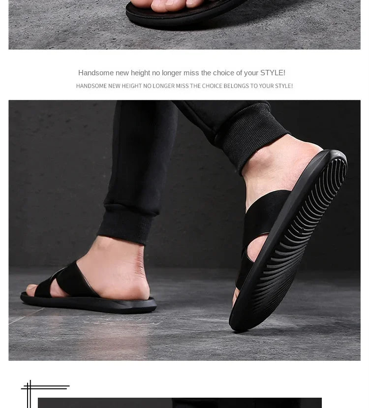 Men Sandals Slippers Genuine Leather Luxury Fashion New Men's Flat Shoes Casual Non-Slip Beach Sandals For Men Zapatos Hombre