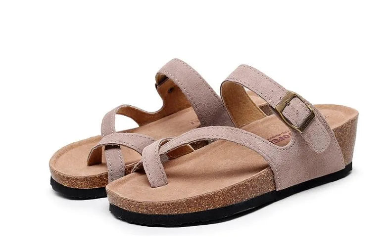 New Summer Women Wedge Beach Slipper Shoe Casual Cork Med Heel Outdoor Clogs Flip Flops Footwear