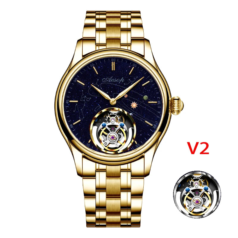 AESOP Flying Tourbillon Skeleton Mechanical Luxury Watches Waterproof Wristwatches Watch Brand For Men Movement Sapphire 2023