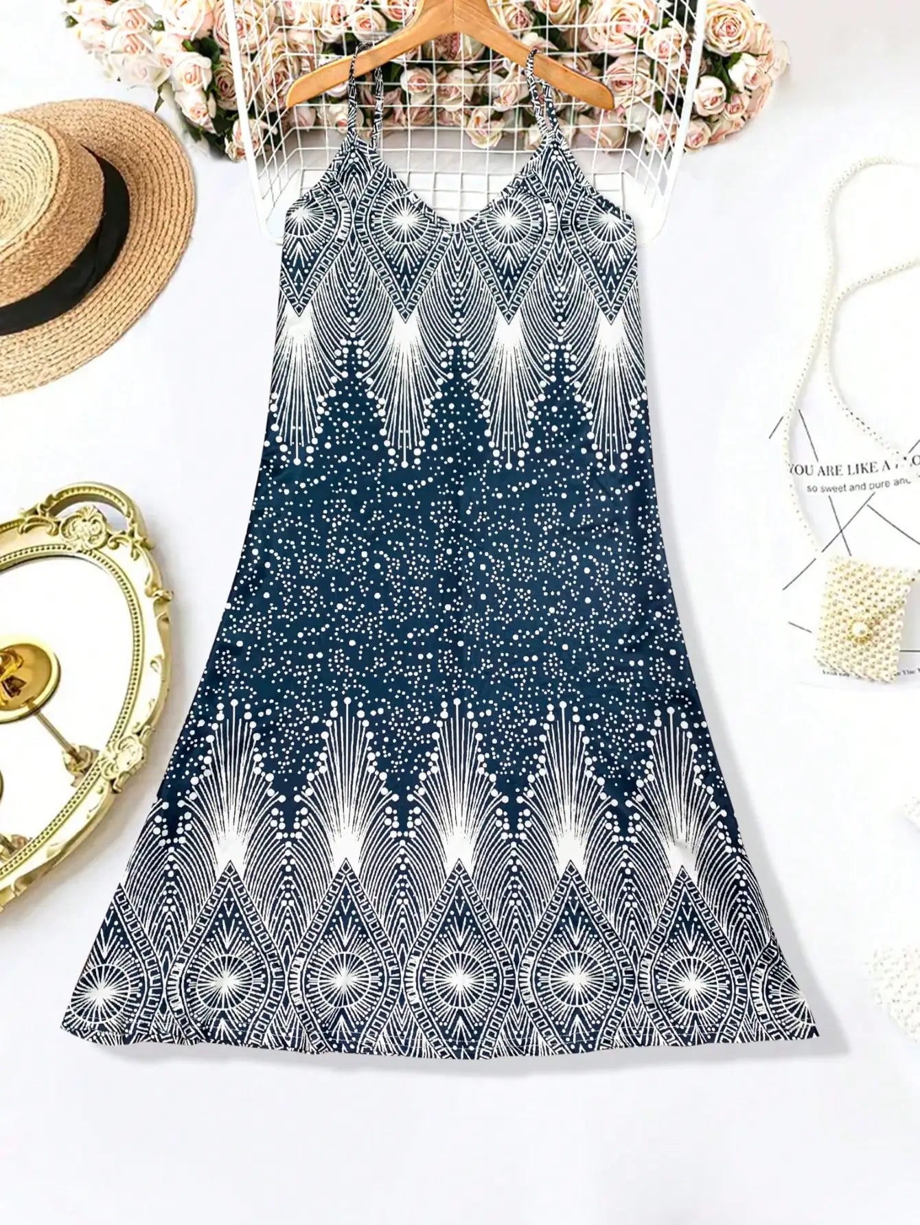 Womens Floral Strappy Sundress V Neck Sleeveless Beach Casual Summer Dress