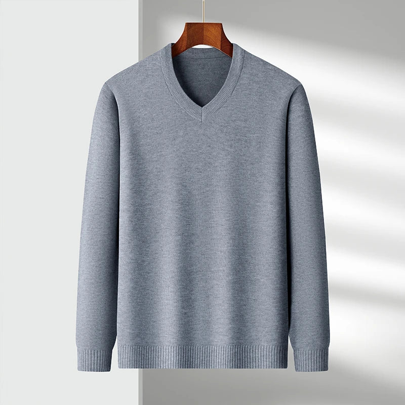 2026 Men's V-Neck Basic Solid Color Sweatshirt Warm Autumn Knitted Oversize Pullover Elastic round Neck Sweater for Casual Wear BAZAARHUBO